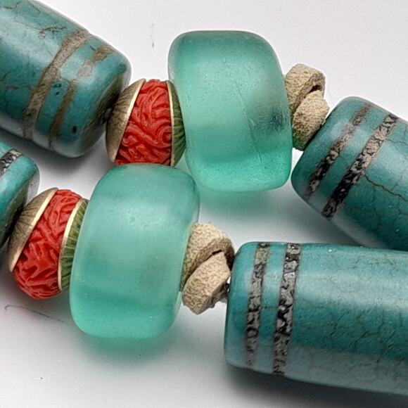 Vintage Chico's Boho 38 Inch Leather Glass Beads Long Tassel Necklace - Picture 9 of 12